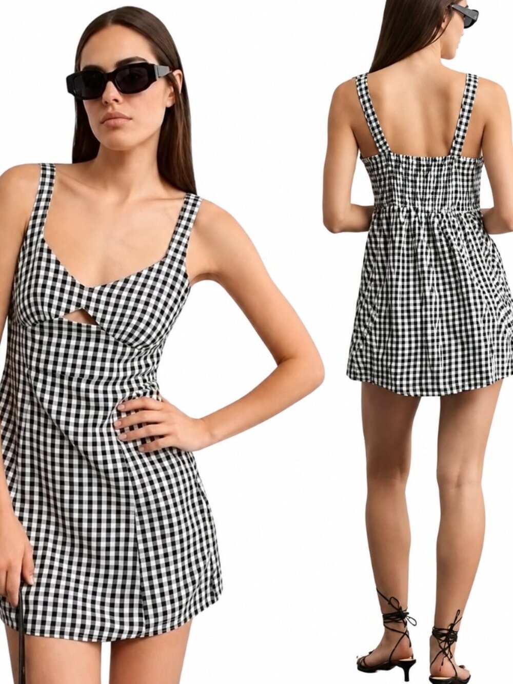 American Eagle Black & White Gingham Cotton Linen Sundress S